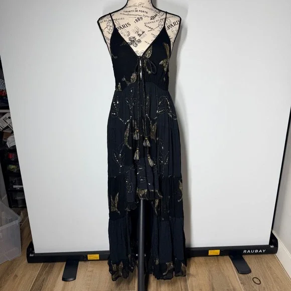 Ranee's Black Gold Sequin High Low Maxi Dress S/M - Picture 4 of 14